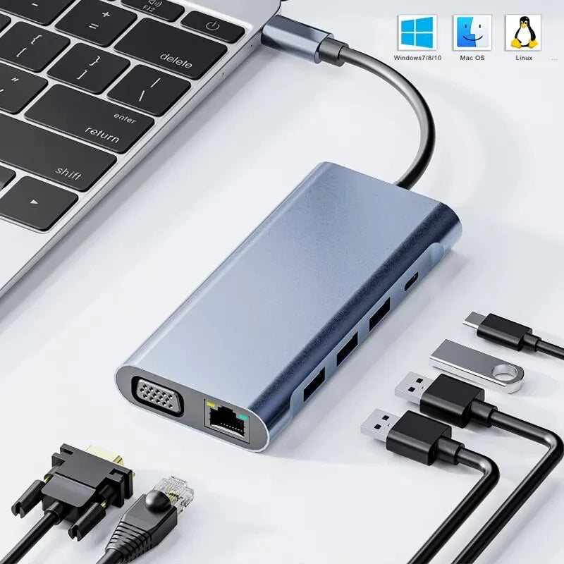 🚀 ADAPTADOR 11 EN 1 – ¡Máxima Conectividad en un Solo Dispositivo! 🔌✨