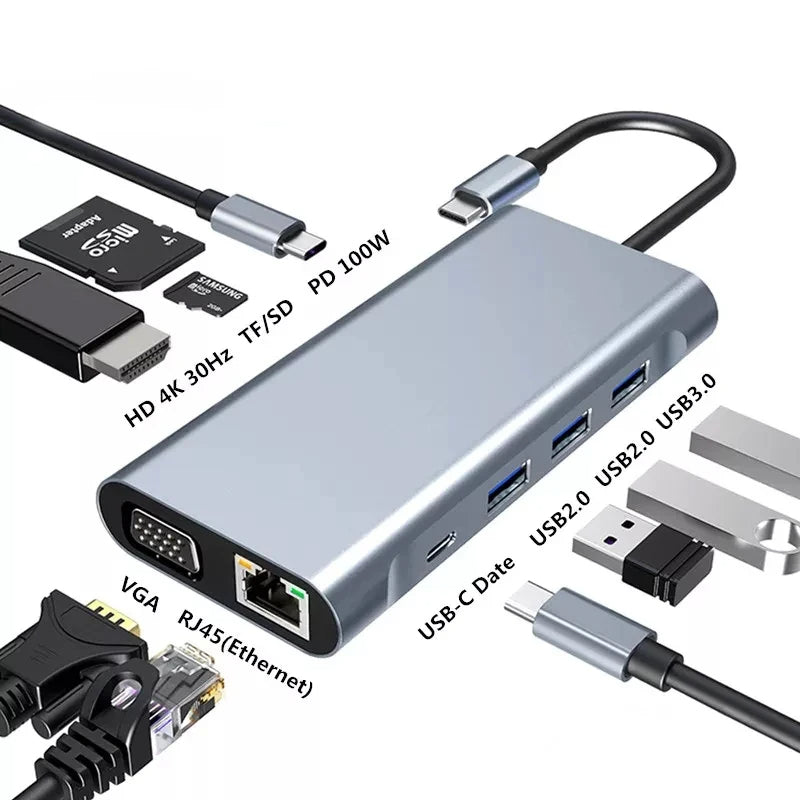 🚀 ADAPTADOR 11 EN 1 – ¡Máxima Conectividad en un Solo Dispositivo! 🔌✨